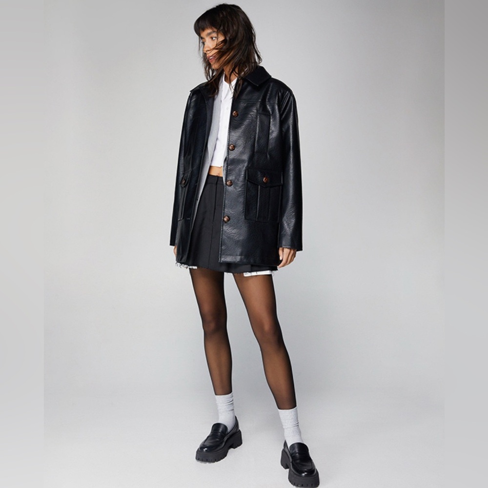 NASTY GAL Premium Button Front Faux Leather Jacket Size M(8)
